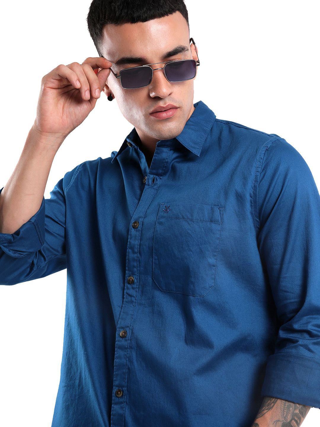 

WROGN Men Custom Slim Fit Opaque Casual Shirt, Blue