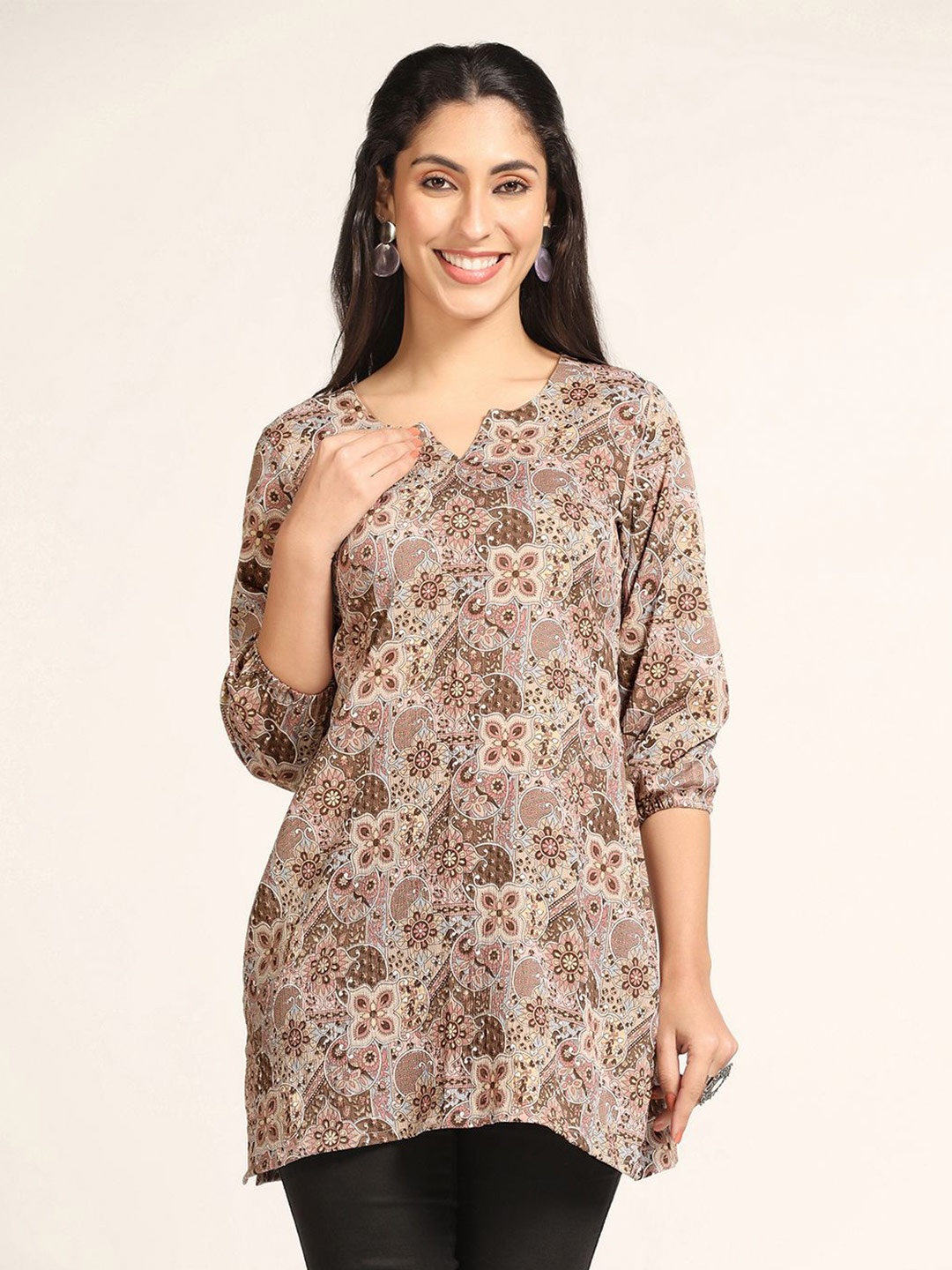 

BAESD Print Ethnic Crepe Top, Coffee brown