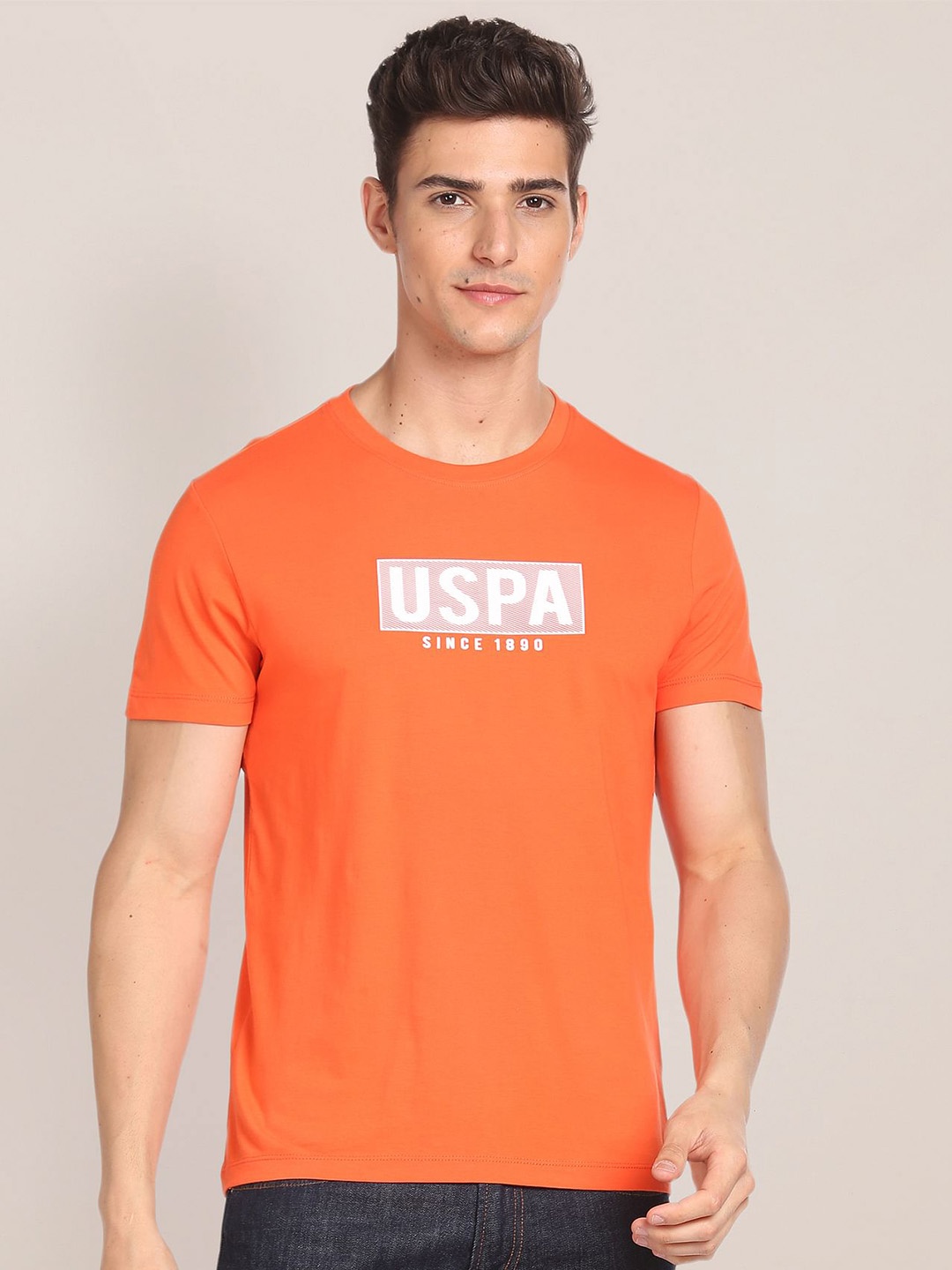 

U.S. Polo Assn. Typography Printed Pure Cotton Slim Fit T-shirt, Orange