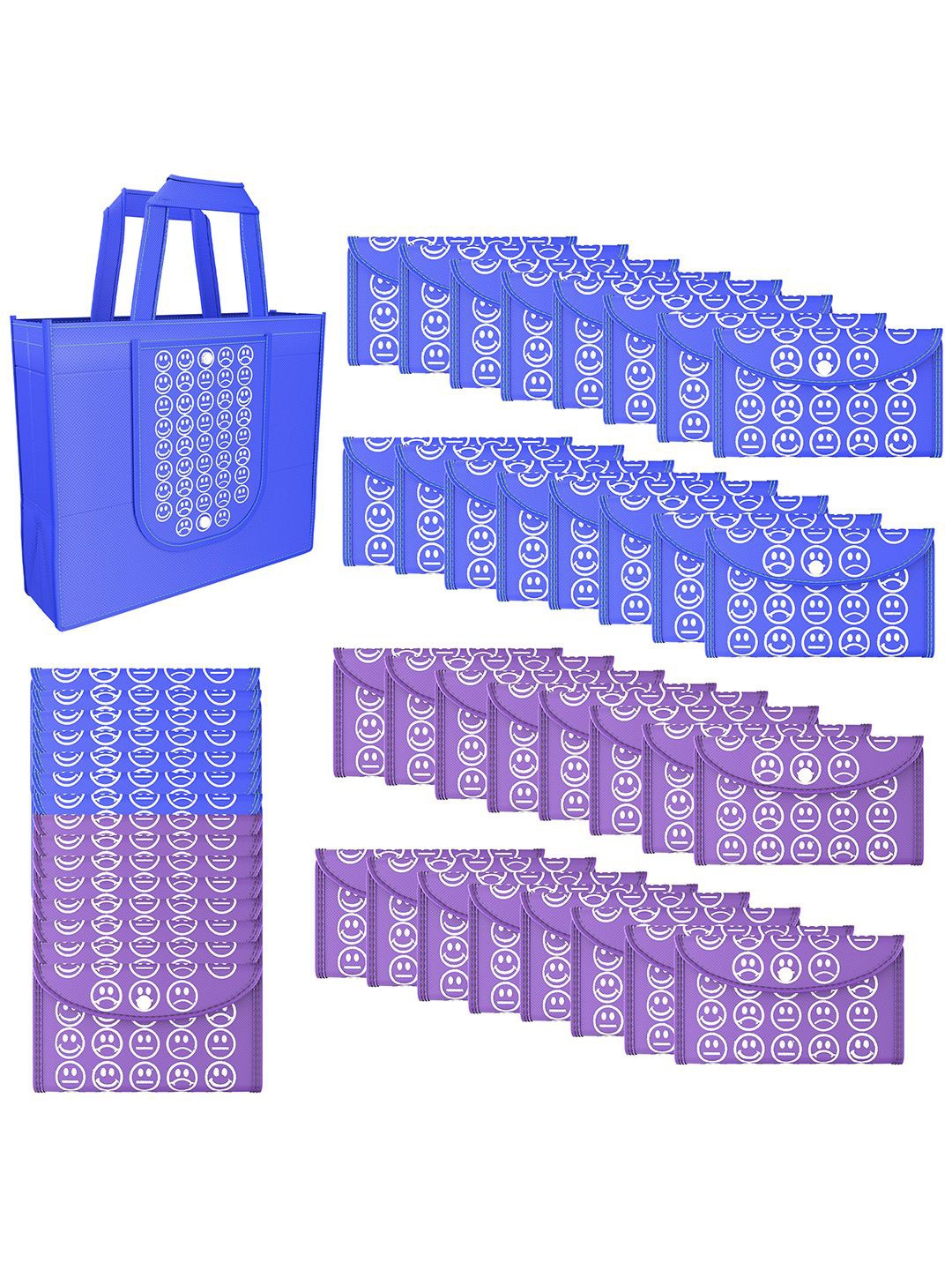 

Kuber Industries Set of 48 Smiley Printed Lightweight Foldable & Reusable Shopping Bags, Blue