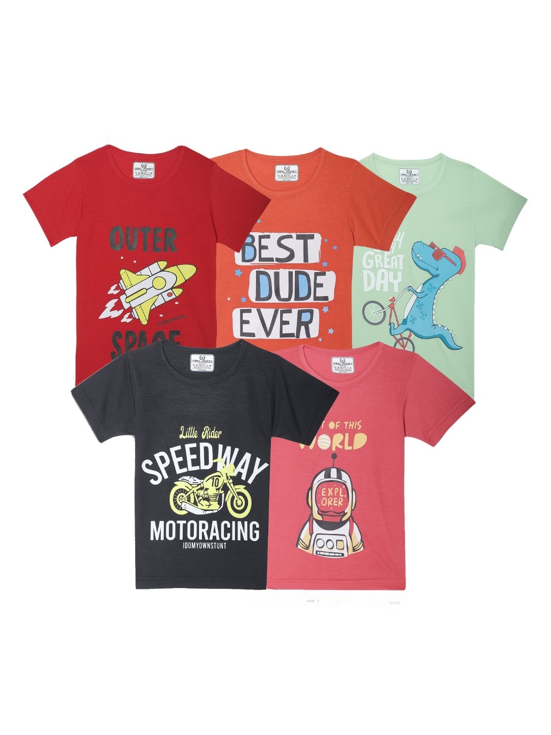 

VIMAL JONNEY Kids Typography 5 Printed Applique T-shirt, Multi