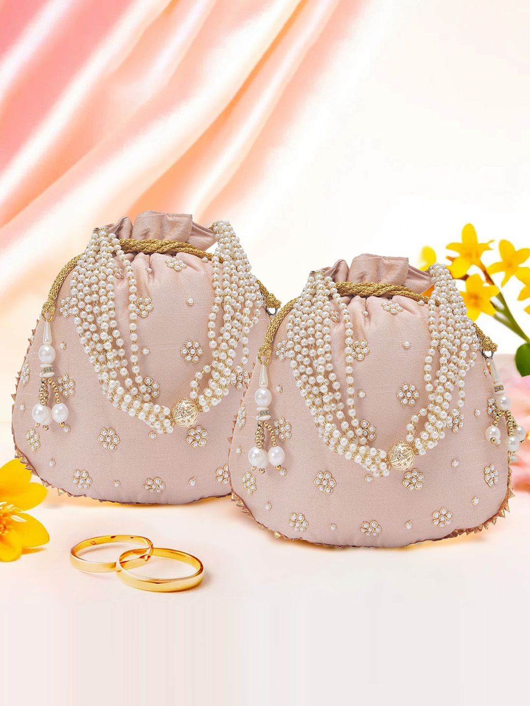 

Kuber Industries Set Of 2 Embroidered Potli Clutches, Peach