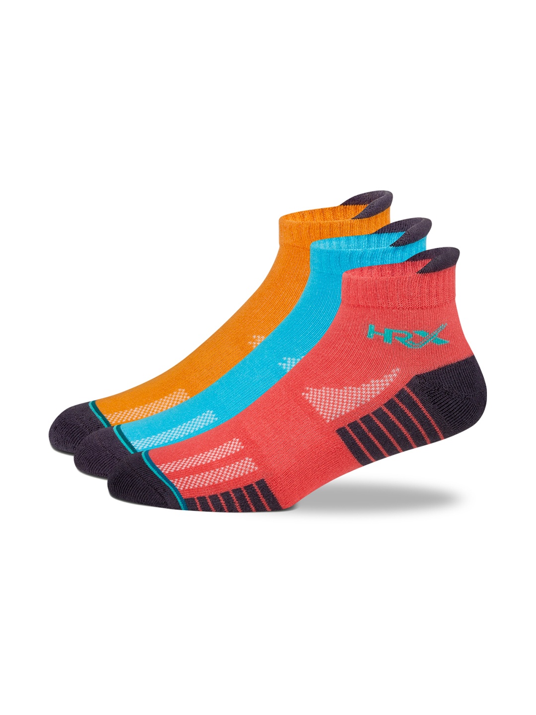 

HRX by Hrithik Roshan Men Pack of 3 Yellow And Blue Patterned Ankle Length Sports Socks