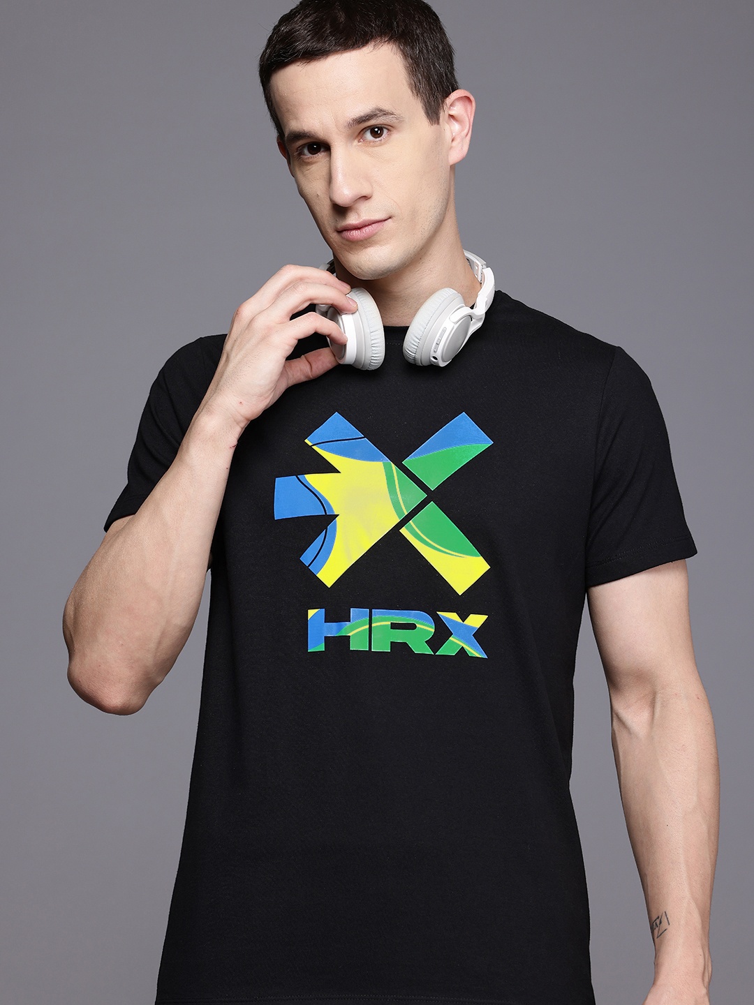 

HRX by Hrithik Roshan Brand Logo Print T-shirt, Black