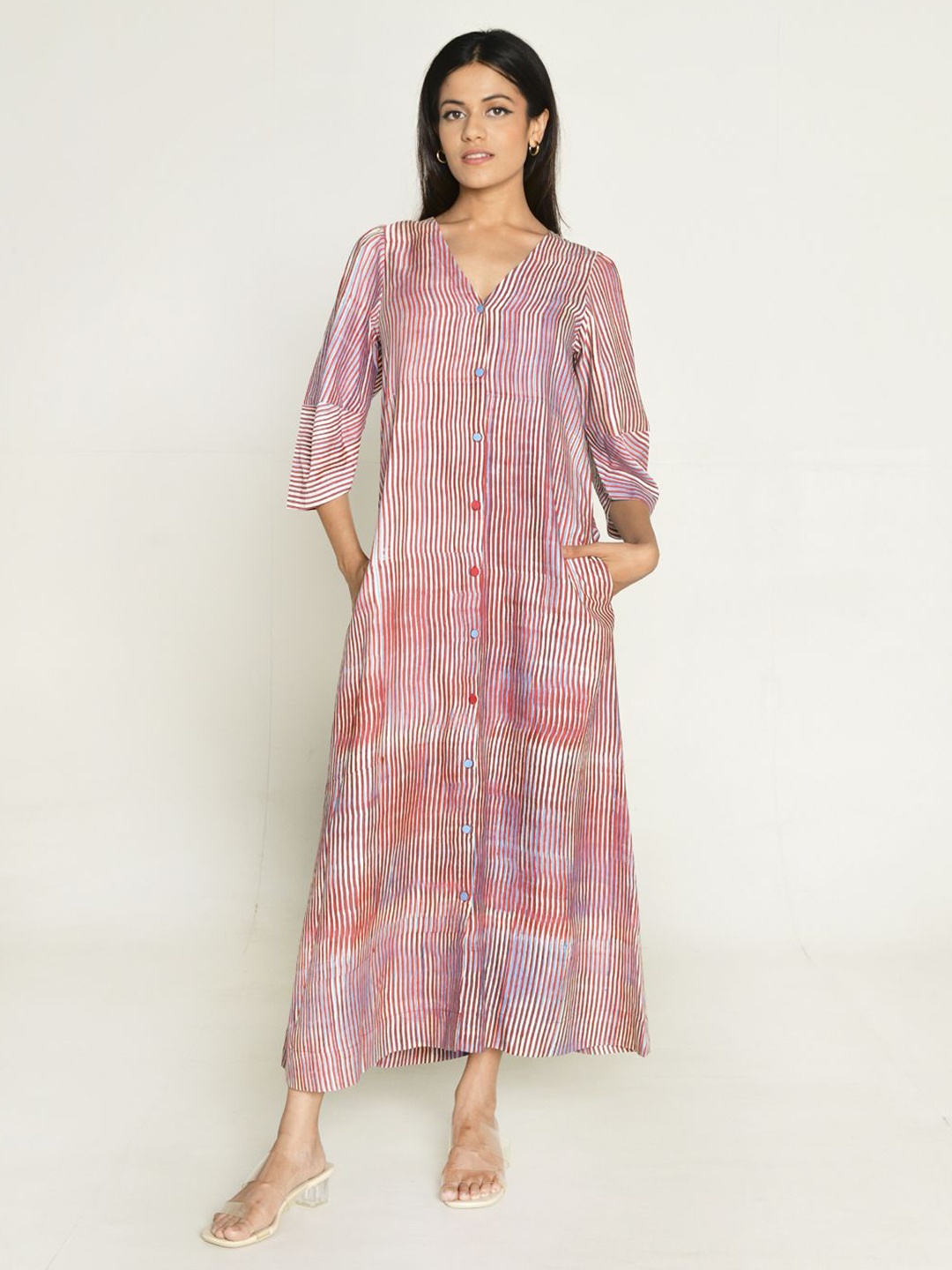 

Rias Jaipur Striped Shirt Maxi Dress, Off white
