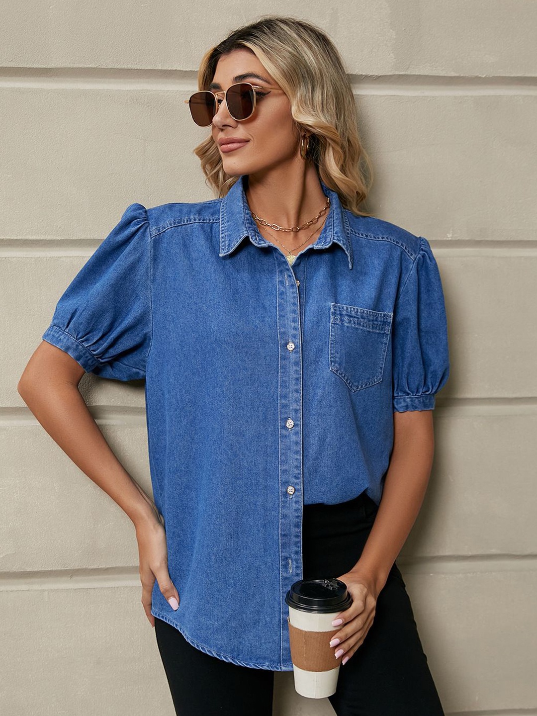 

StyleCast Women Opaque Casual Shirt, Blue