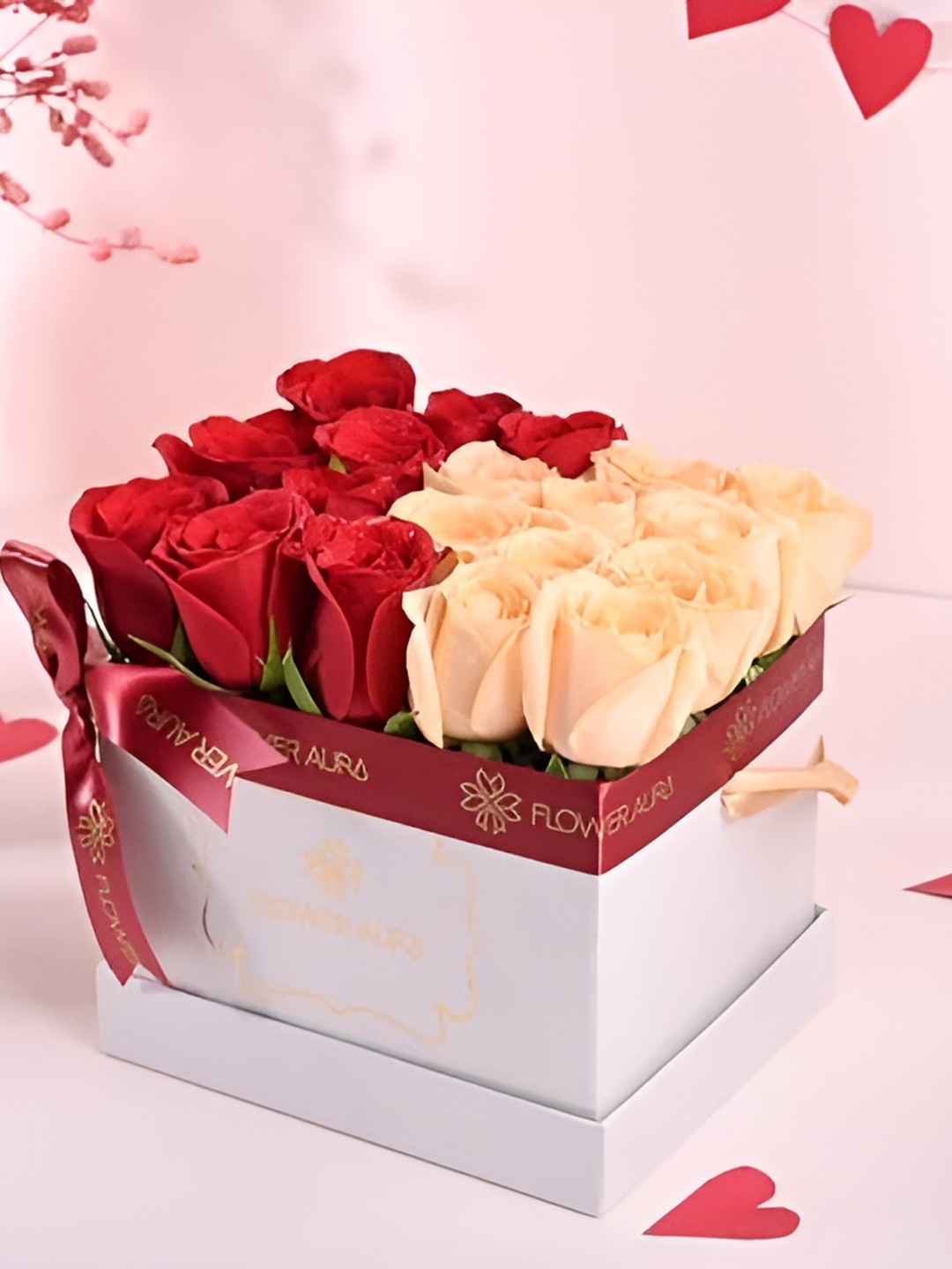 

Floweraura Red & Peach Coloured 20 Pieces Roses Fresh Live Flowers Bouquet