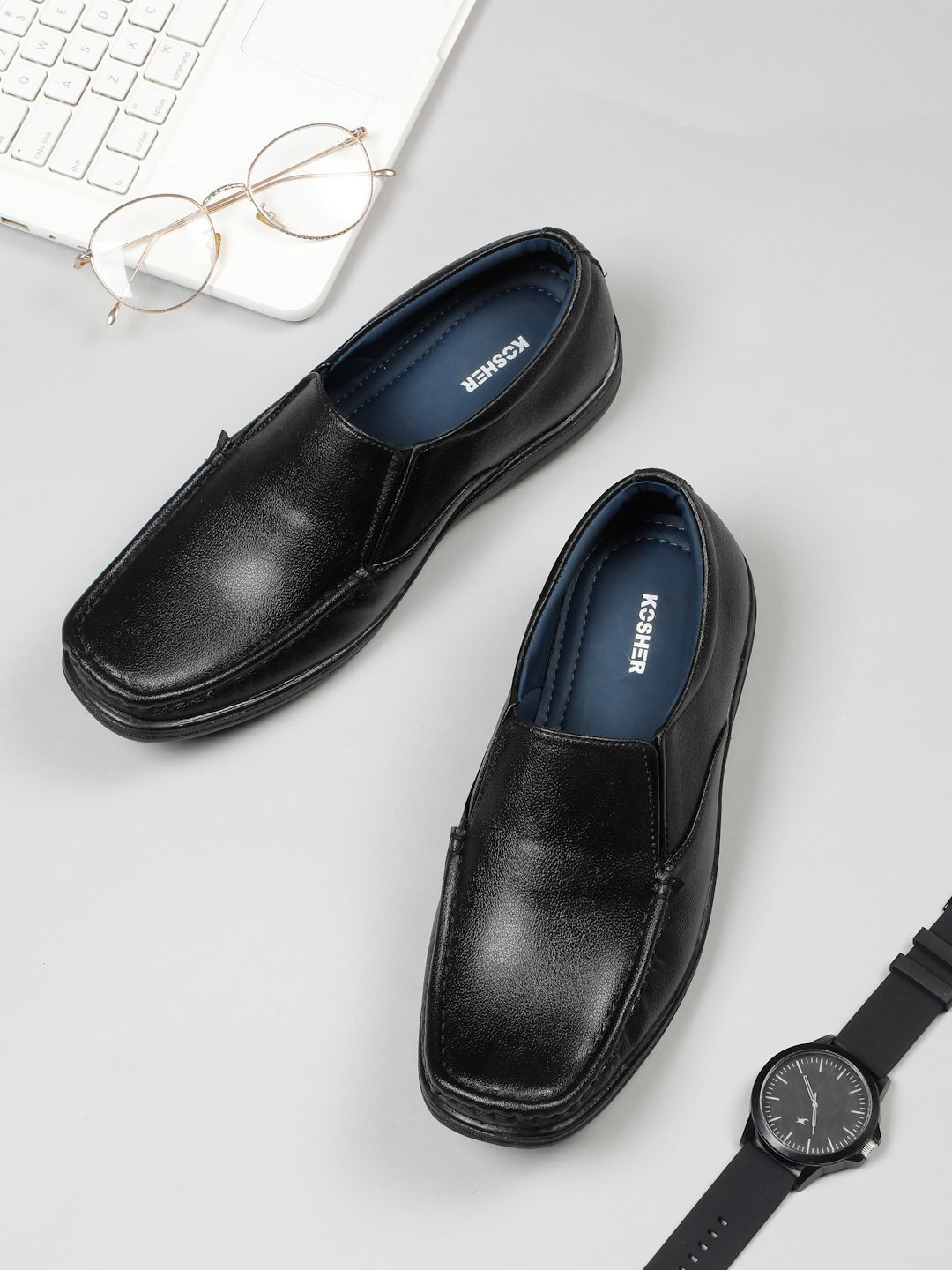 

Kosher Men Synthetic Leather Formal Slip-On Shoes, Black