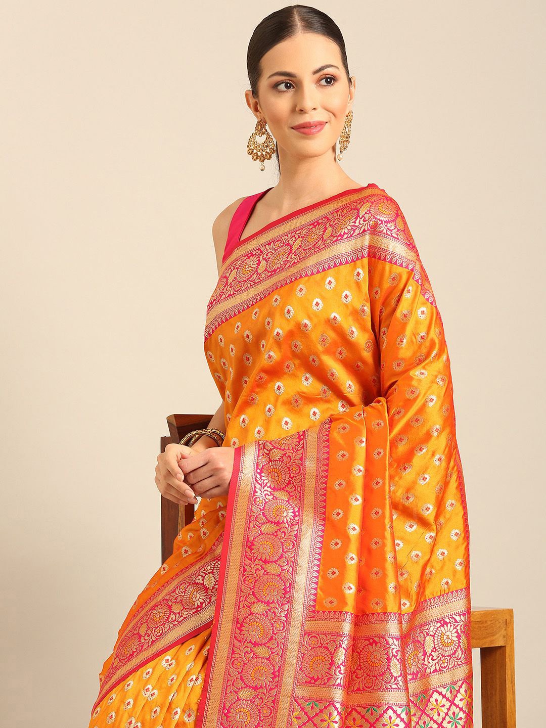 

Ishin Woven Design Zari Saree with blouse piece, Mustard