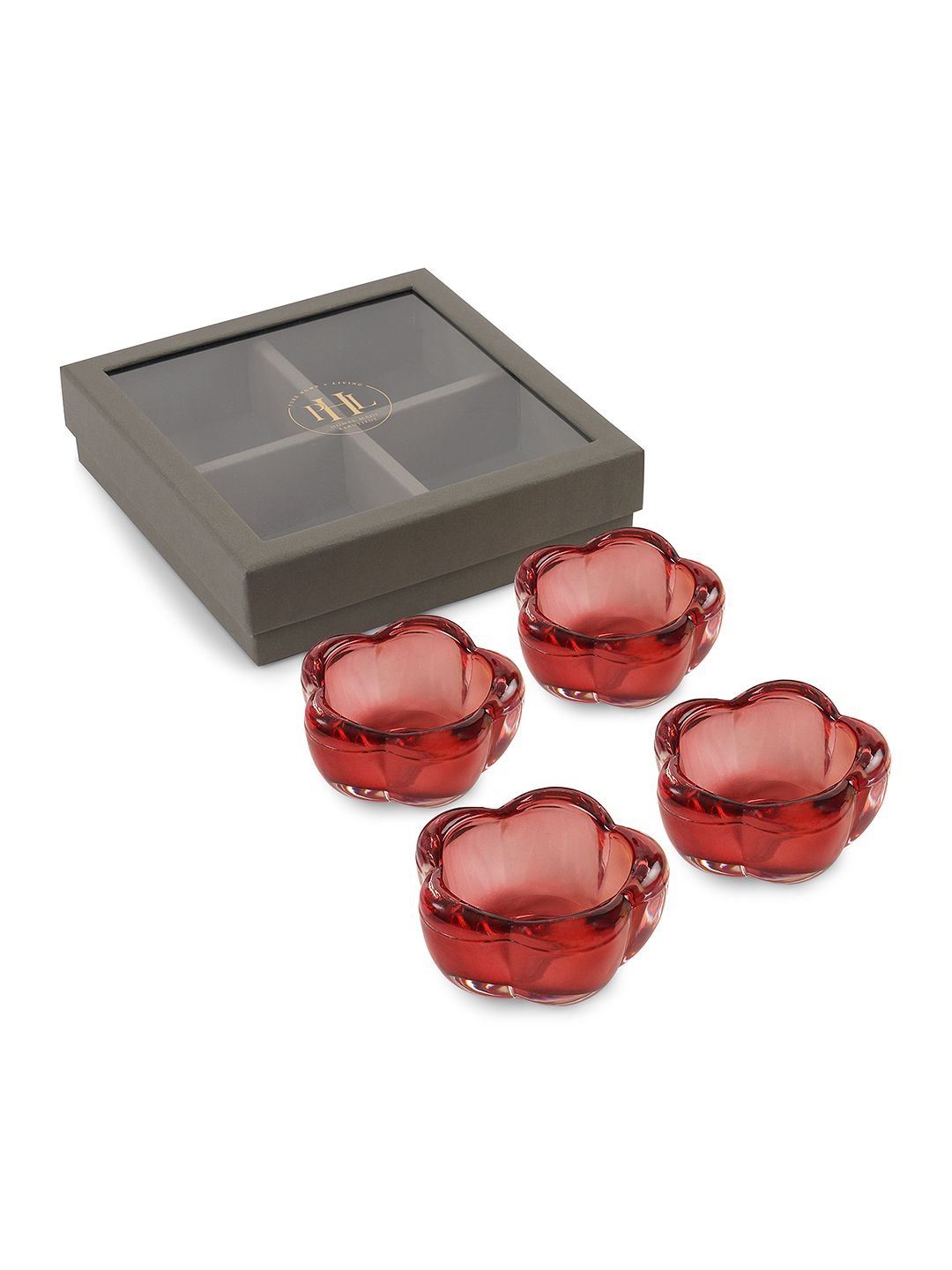 

Pure Home and Living Red & Transparent 4 Pieces Glass Tealight Candle Holder