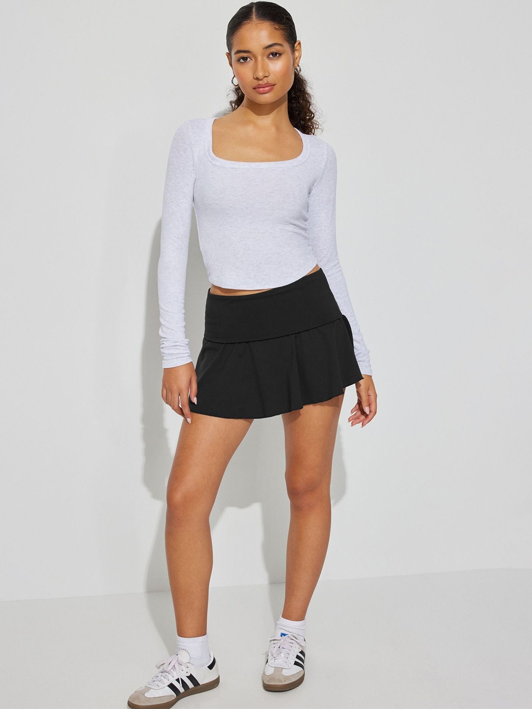 

HERE&NOW Pleated Flared Mini Skirt, Black