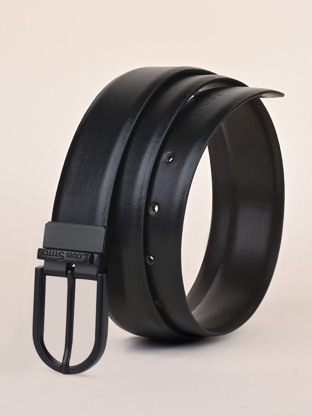 

LOUIS STITCH Men Textured Leather Reversible Tang Formal Belt, Black