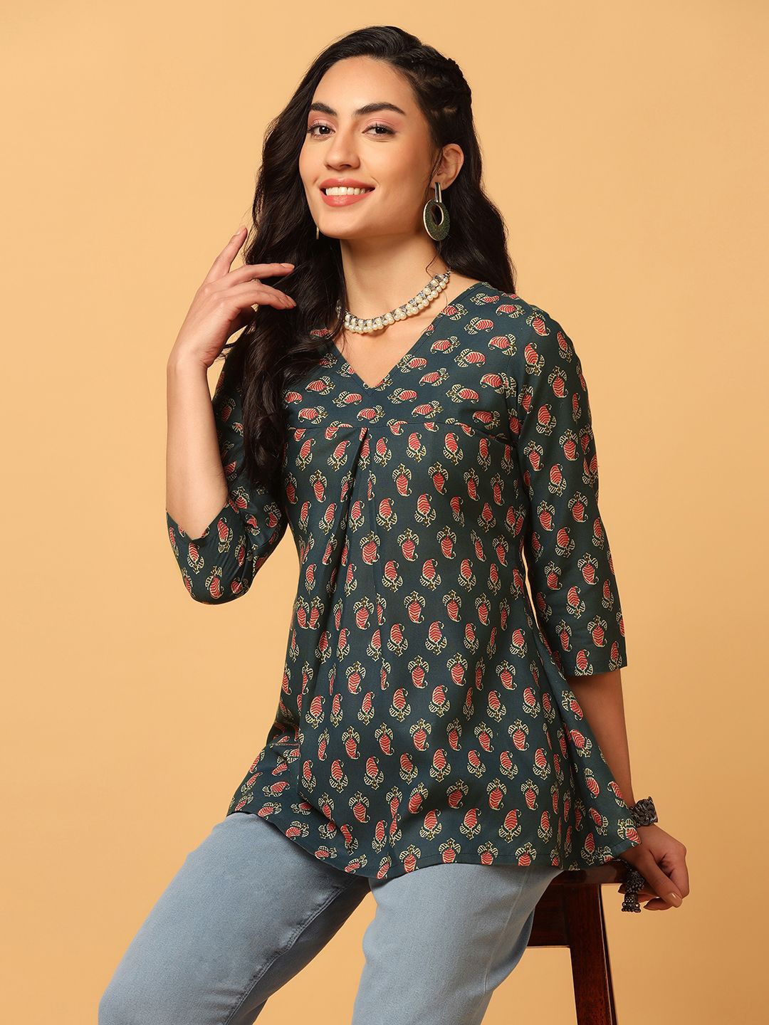 

BAESD Print Ethnic Cotton Top, Green