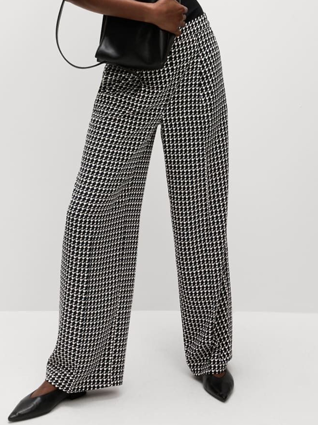 

Marks & Spencer Women Geometric Printed Flared High-Rise Joggers Trousers, Black