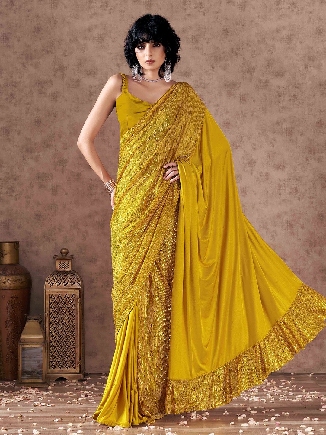 

Tikhi Imli Embellished Sequinned Half and Half Saree, Yellow