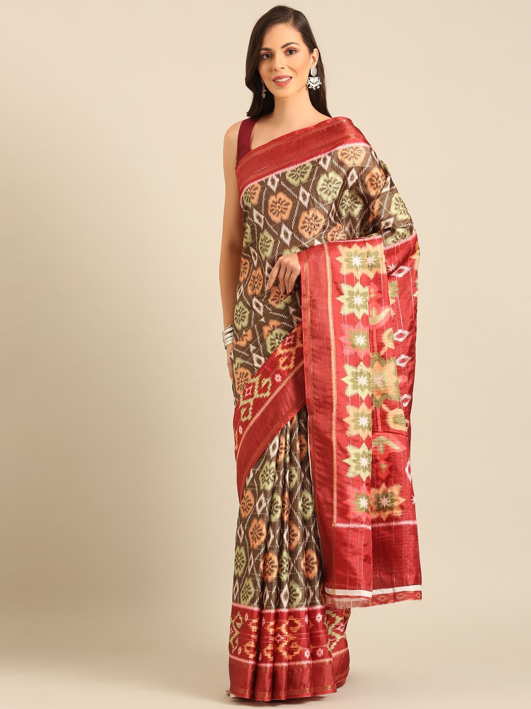 

Ishin Woven Design Patola Saree, Olive