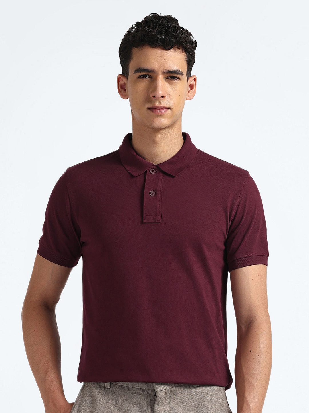 

Flying Machine Polo Collar Ribbed T-shirt, Red