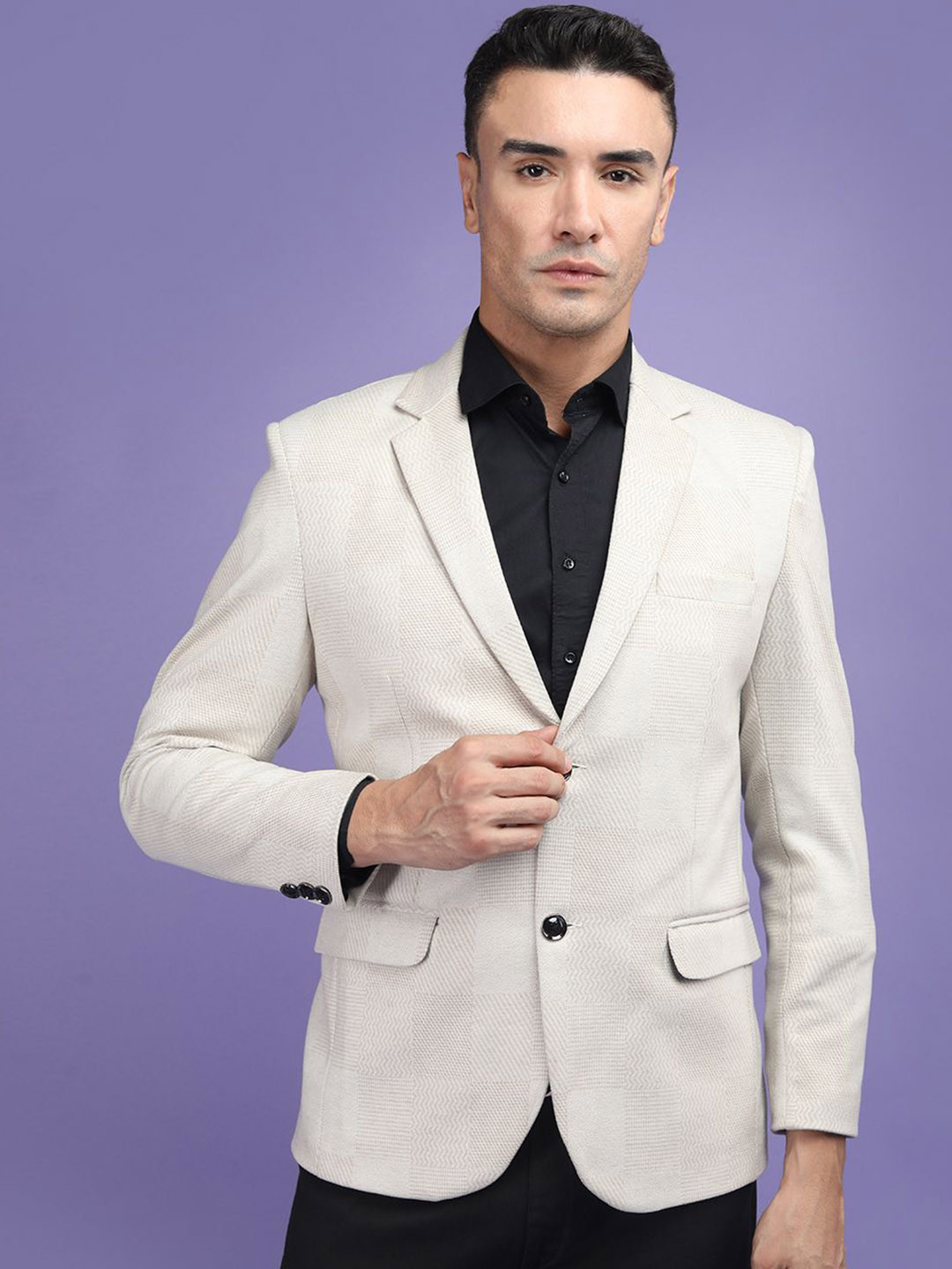 

PROTEX Men Self-Design Single Breasted Blazer, Cream