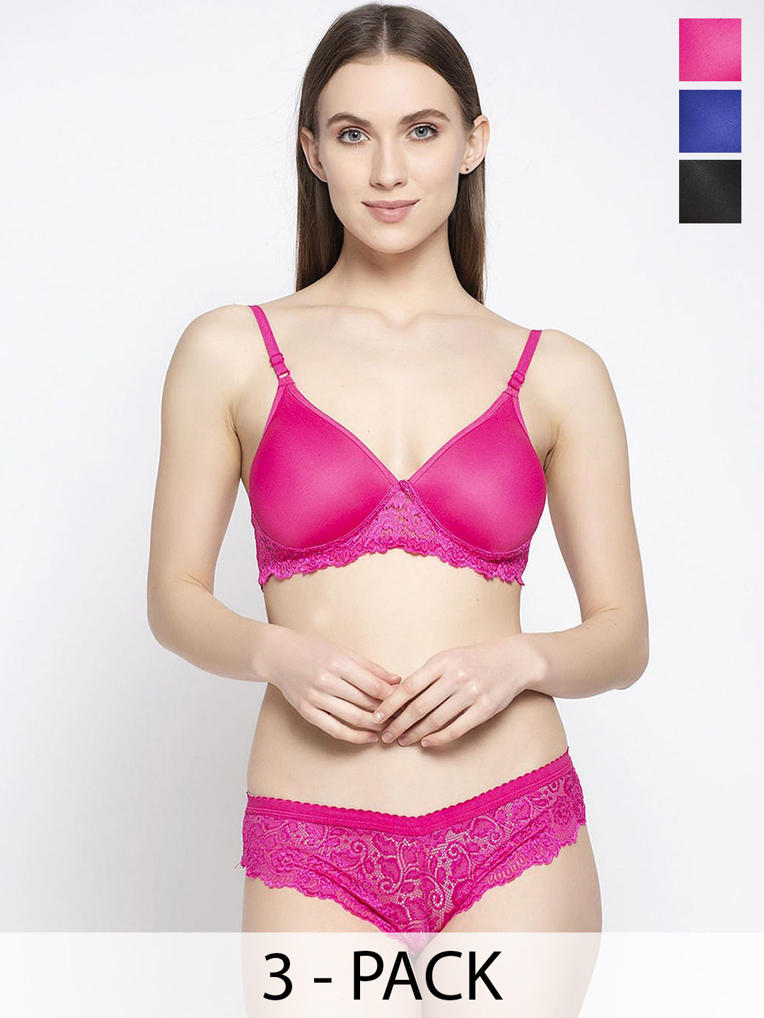 

AROUSY Pack Of 3 Women Self-Design Lightly-Padded Lingerie Set, Blue