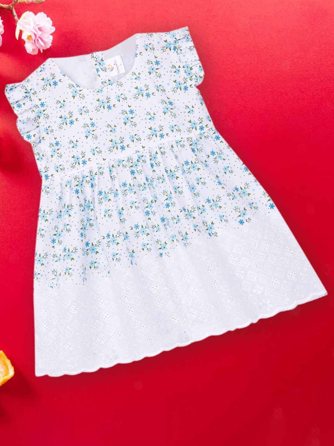 

Babywish Floral Print Flared Sleeve Fit & Flare Dress, Blue