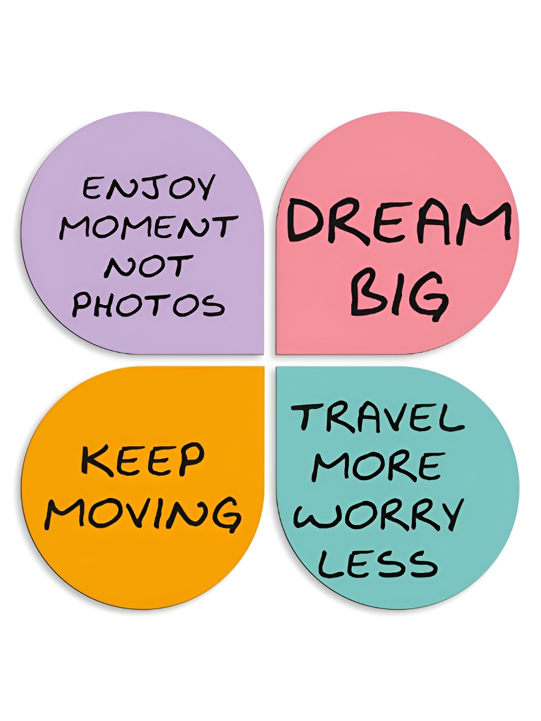 

CLAWCRAFTS Pink & Orange Colored 4 Pieces Quotes Printed Wooden Wall Art