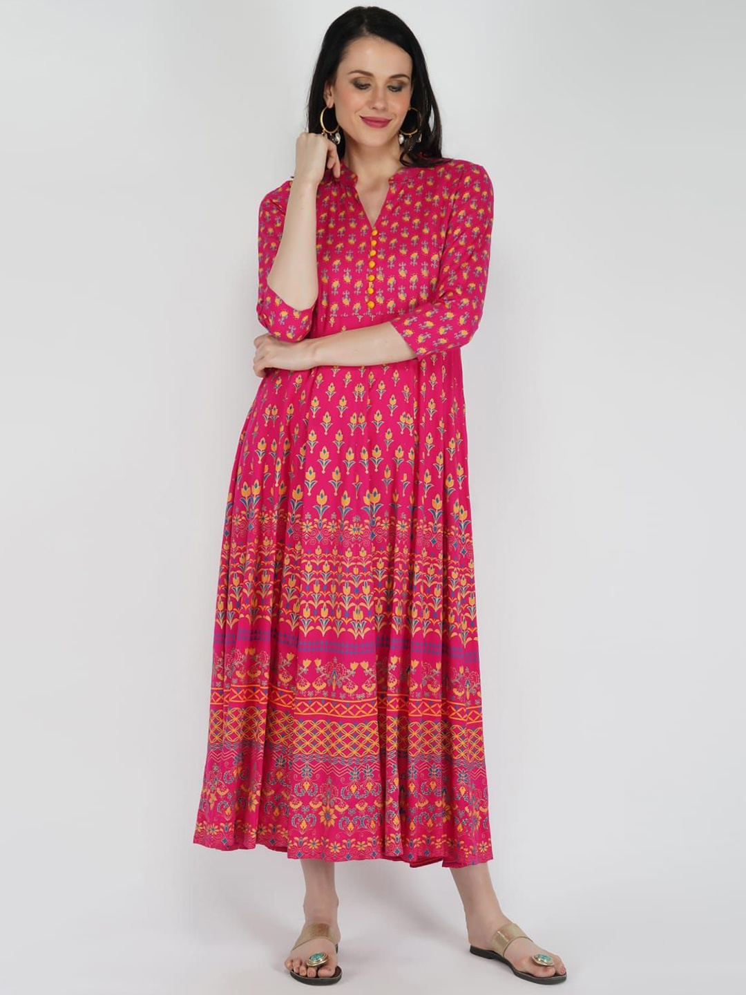 

FOX COVER Women Geometric Printed Flared Sleeves Sequinned Kurta, Pink