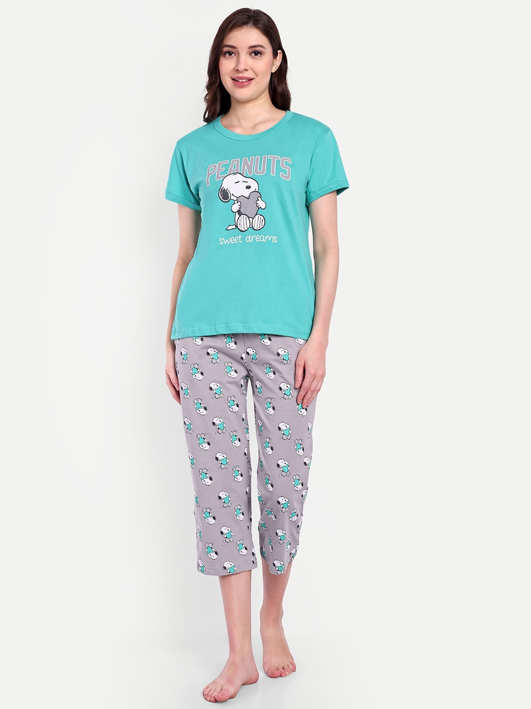 

Bedtime story Women Cartoon Characters Pure Cotton Night suit, Green
