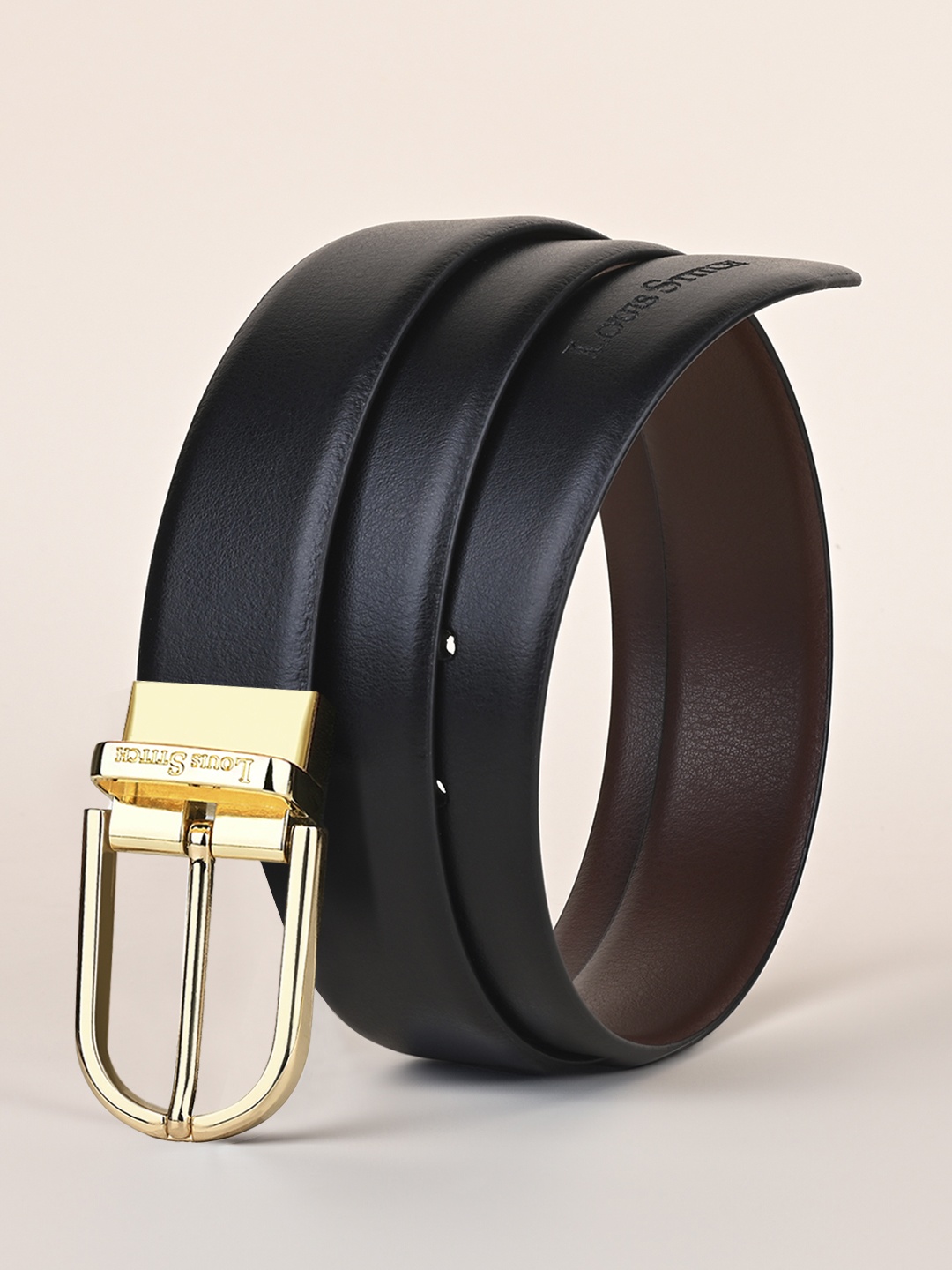 

LOUIS STITCH Men Black Textured Leather Formal Belt