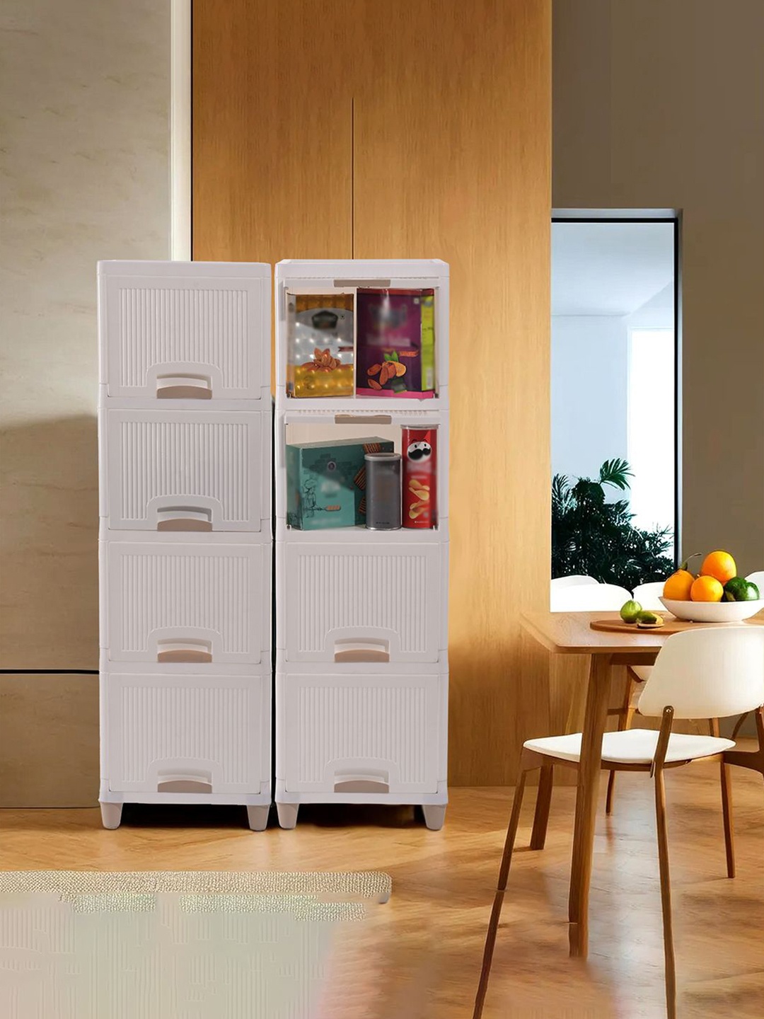 

Kuber Industries White 8 Pieces Multi-Utility Folding Cabinet Storage Organizer