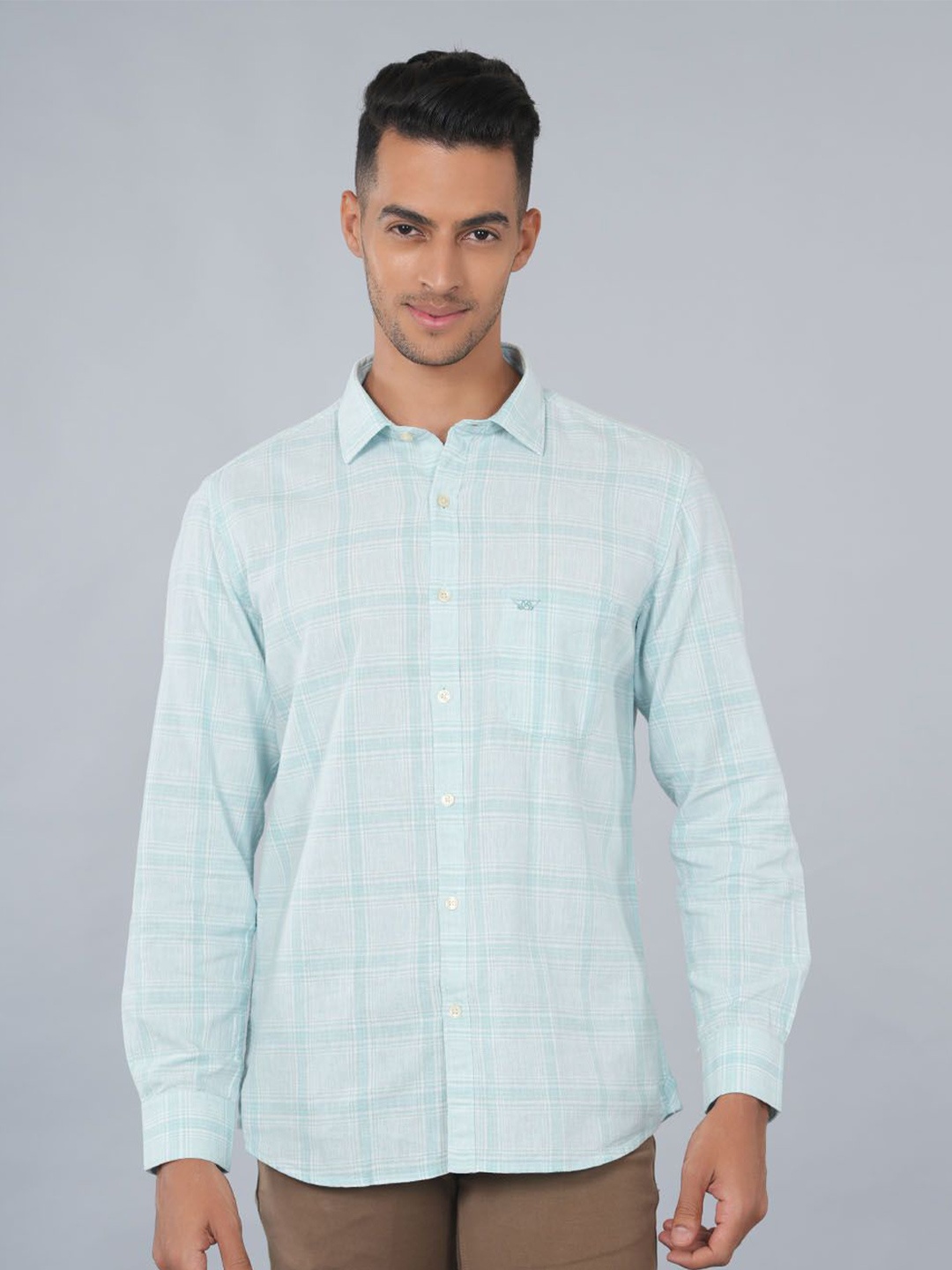 

Ostermann Men Opaque Checked Casual Shirt, Blue