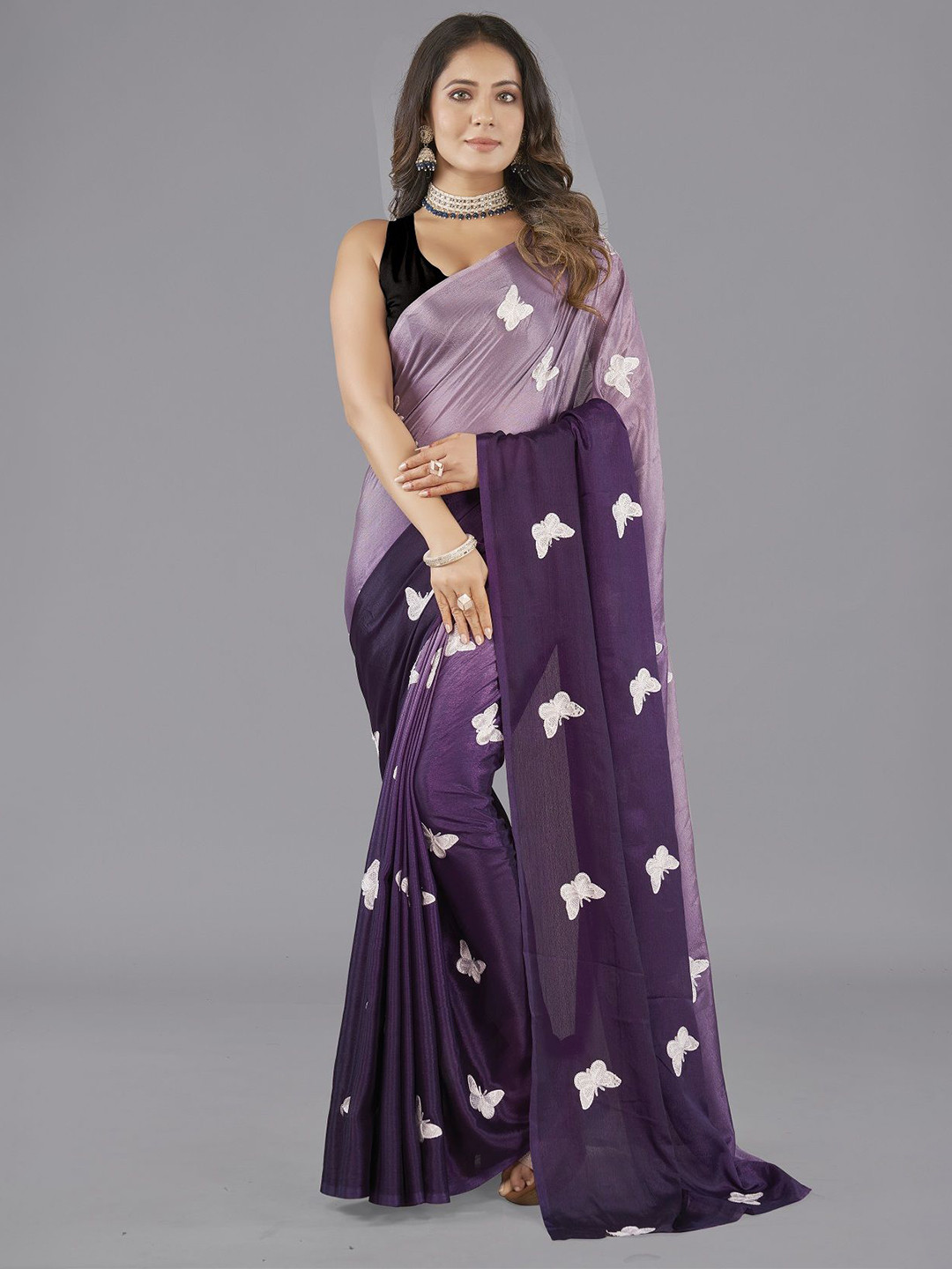 

APNISHA Pure Chiffon Saree, Purple