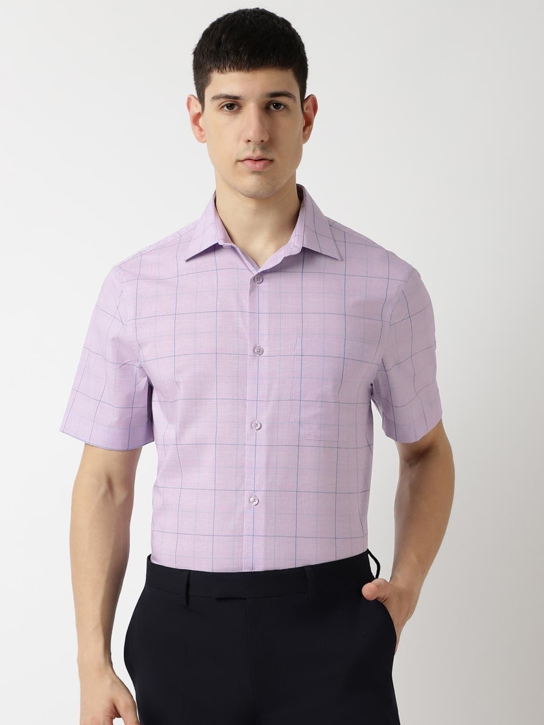 

Marks & Spencer Men Windowpane Checks Opaque Checked Casual Shirt, Purple