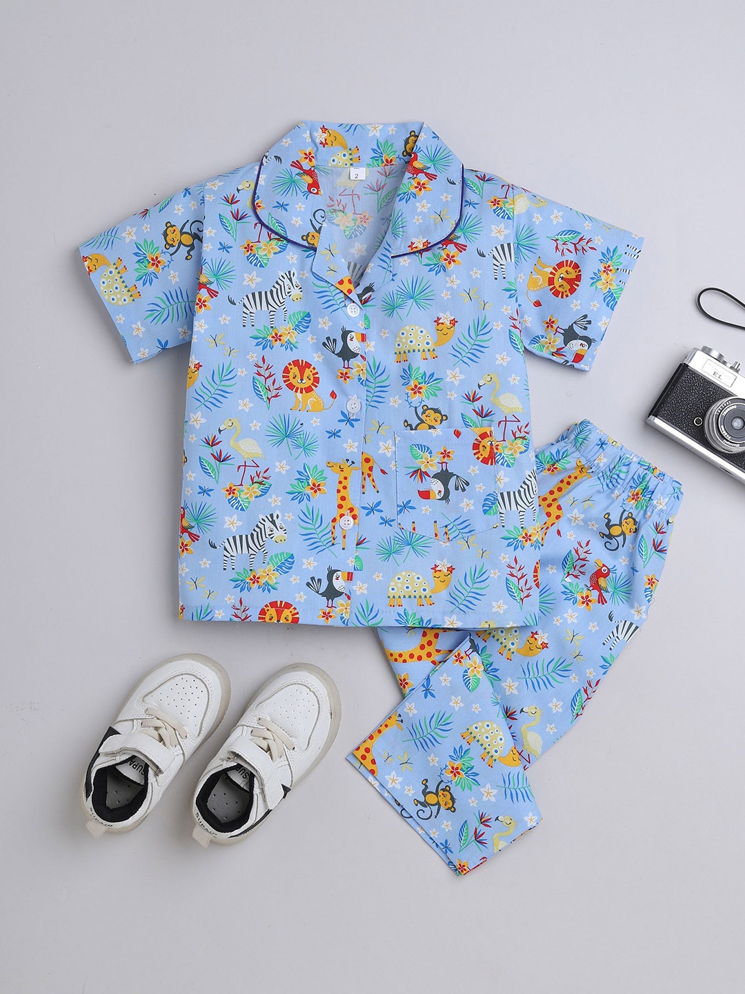 

The Magic Wand Boys Floral Printed Night Suit, Blue