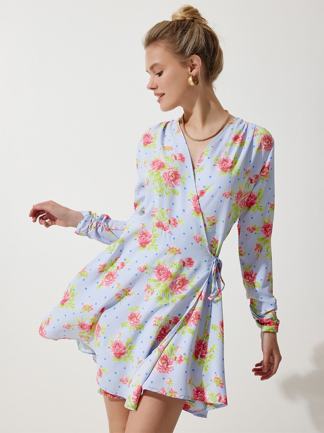 

Happiness Istanbul Women Floral Print A-Line Mini Dress, Blue