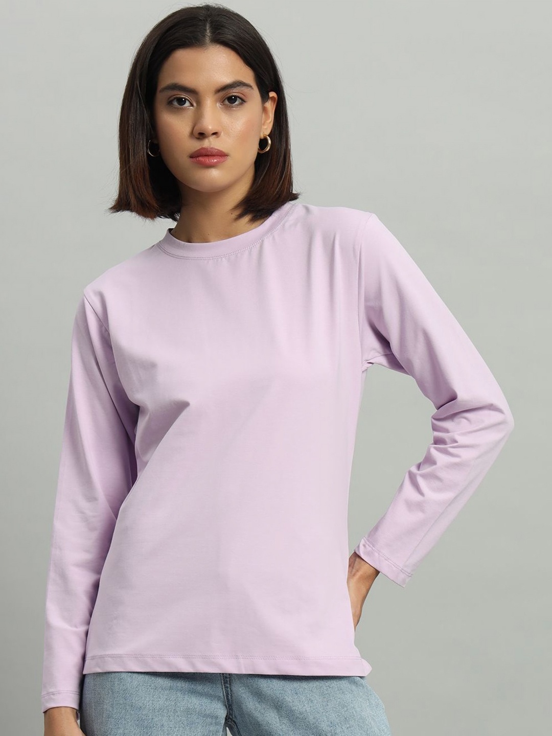 

AECK Women Solid Round Neck Cotton T-Shirt, Mauve