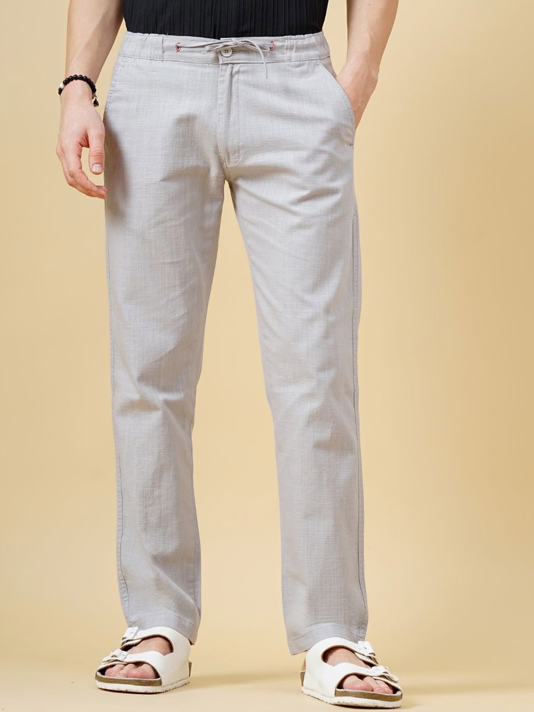

PAUL STREET Men Relaxed Loose Fit Trousers, Grey