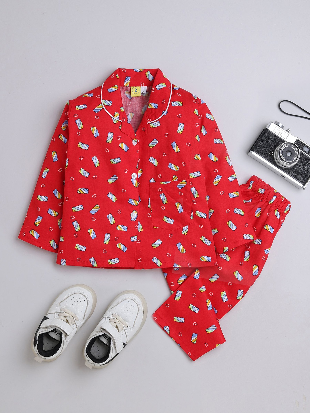 

The Magic Wand Boys Printed Night suit, Red