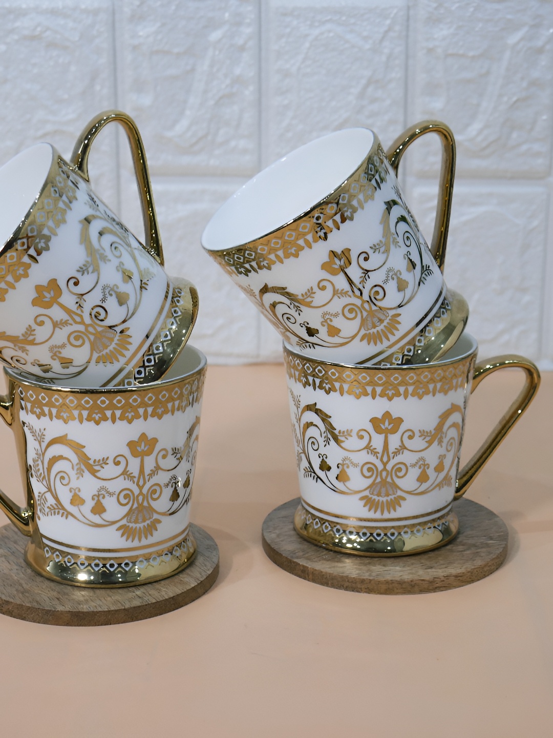 

Femora White & Gold-Toned 4 Pieces Floral Printed Ceramic Matte Coffee & Tea Cups