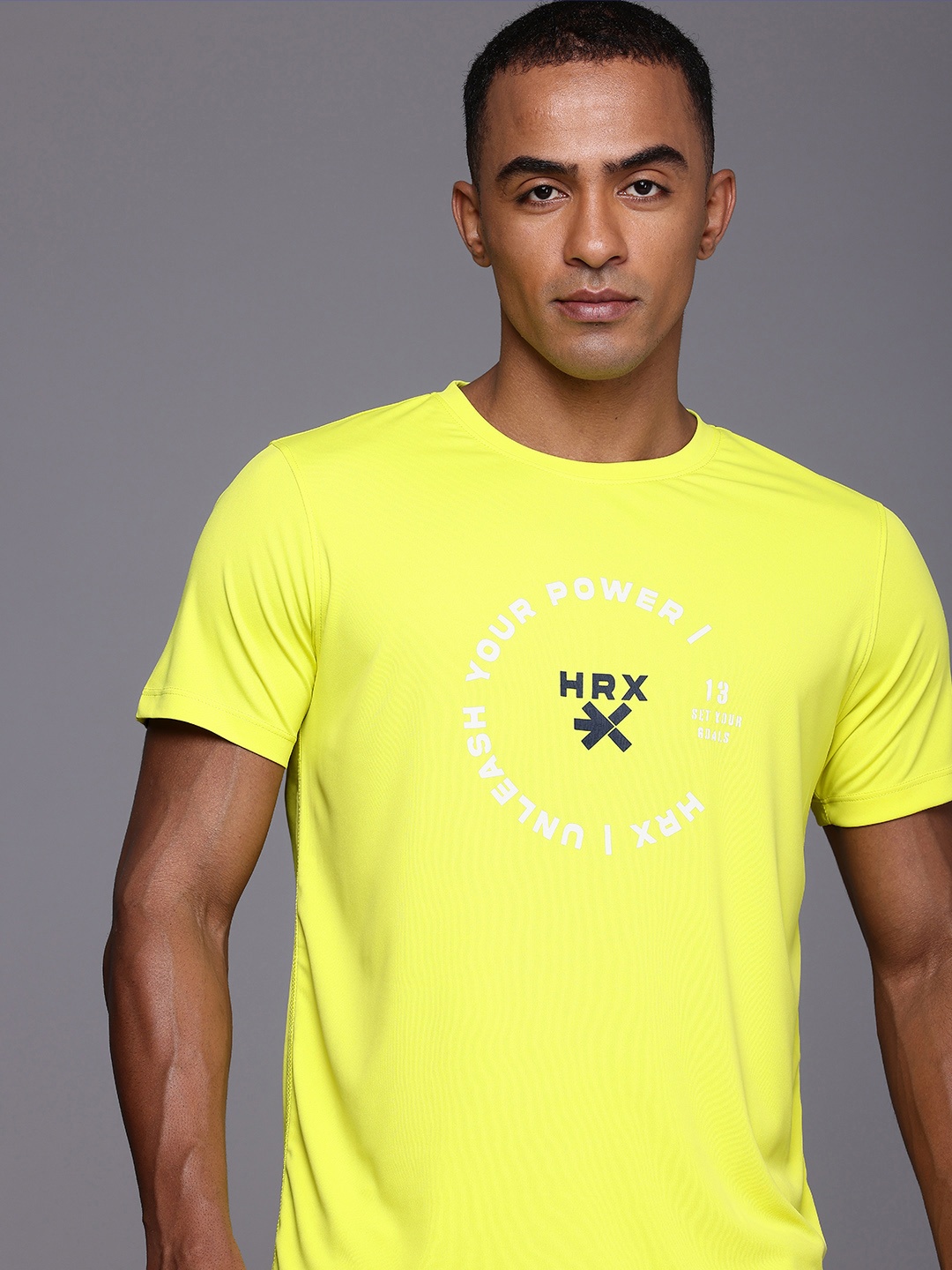 

HRX by Hrithik Roshan Brand Logo Printed Rapid-Dry Antimicrobial Finish Training T-shirt, Yellow