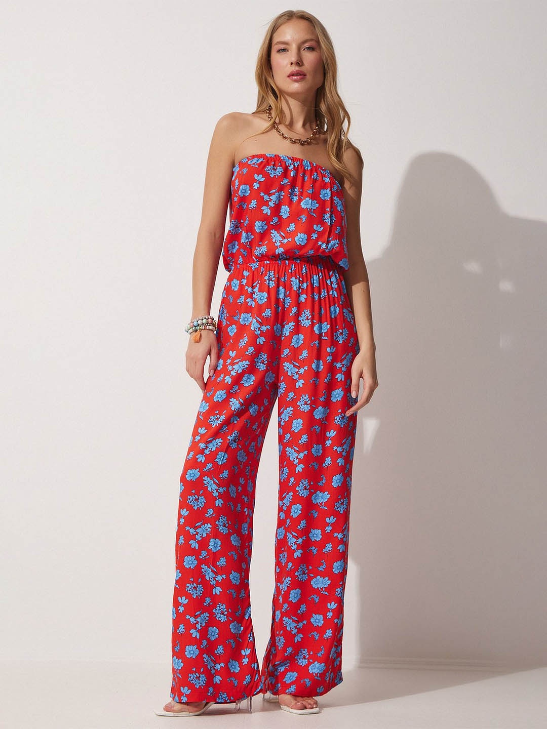 

Happiness istanbul Floral Printed Off-Shoulder Jumpsuit, Pink