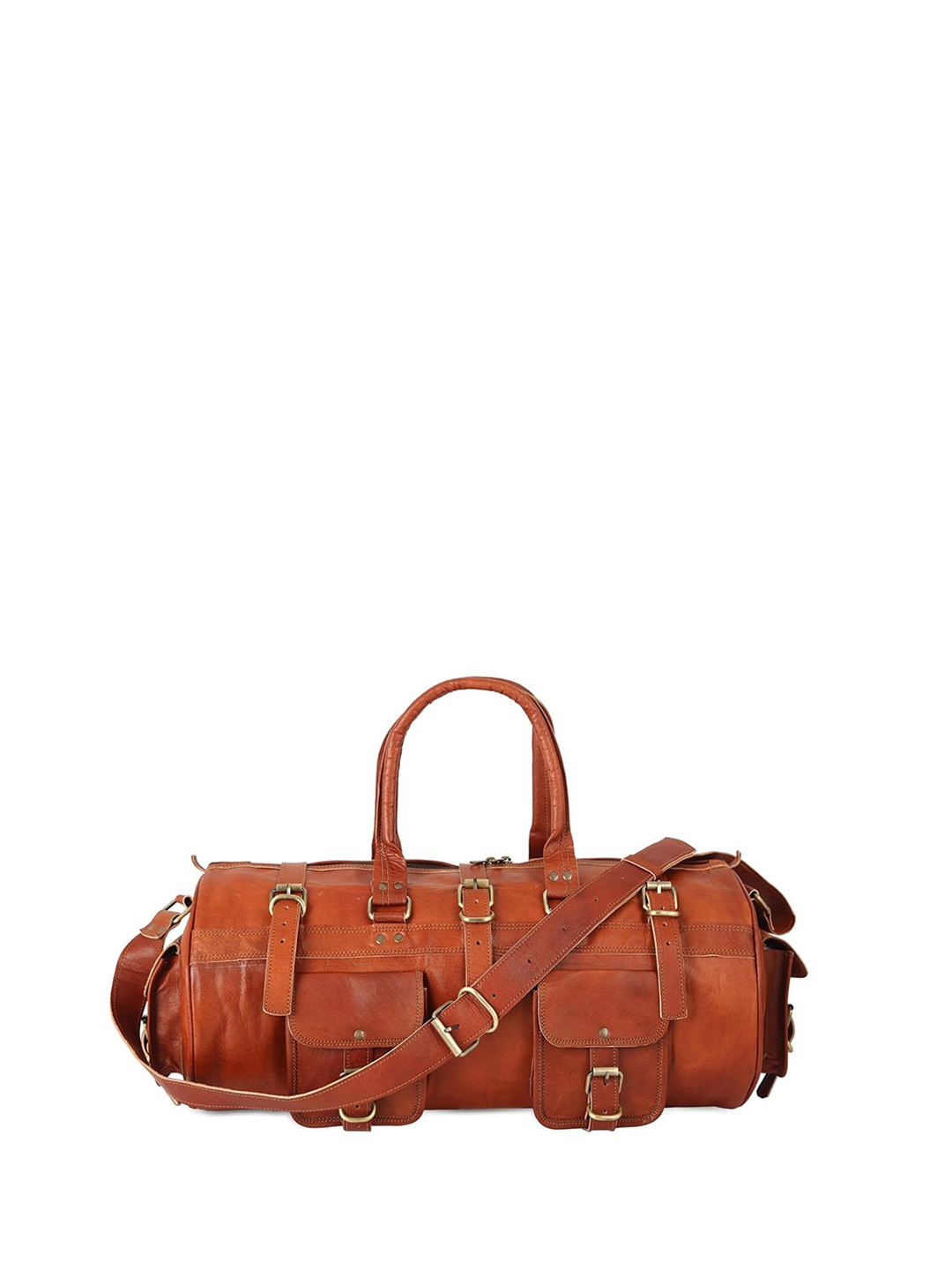 

PRANJALS HOUSE Textured Large Casual Leather Duffel Bag, Brown