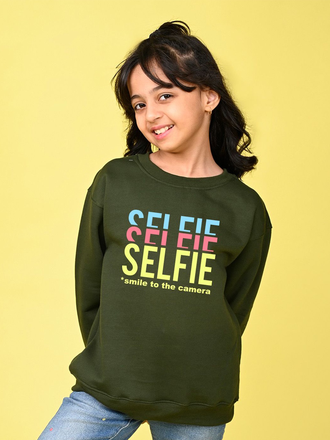 

NUSYL Girls Typography Printed Oversized Sweatshirt, Green