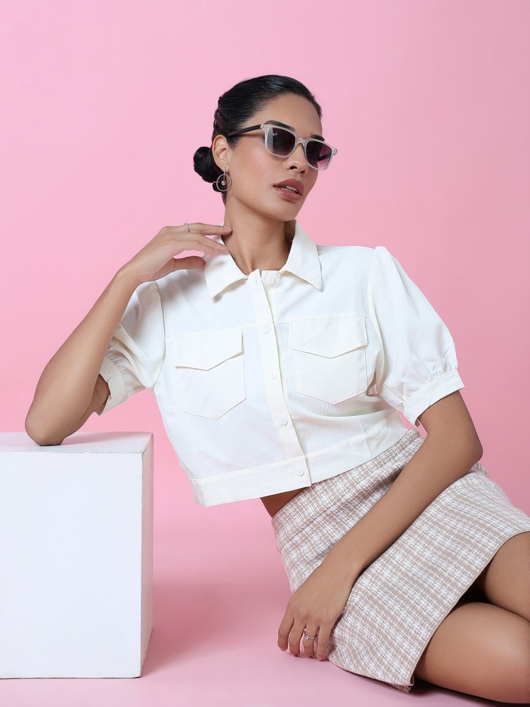 

SHOWOFF Women Comfort Slim Fit Opaque Casual Shirt, Cream