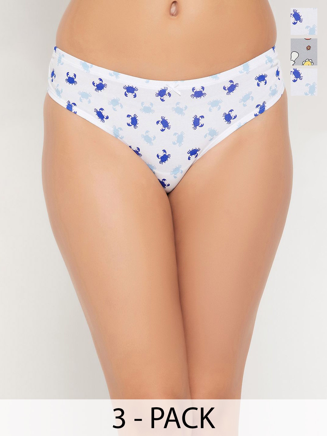 

Clovia Pack Of 3 Printed Cotton Low-Rise Thongs Briefs, White