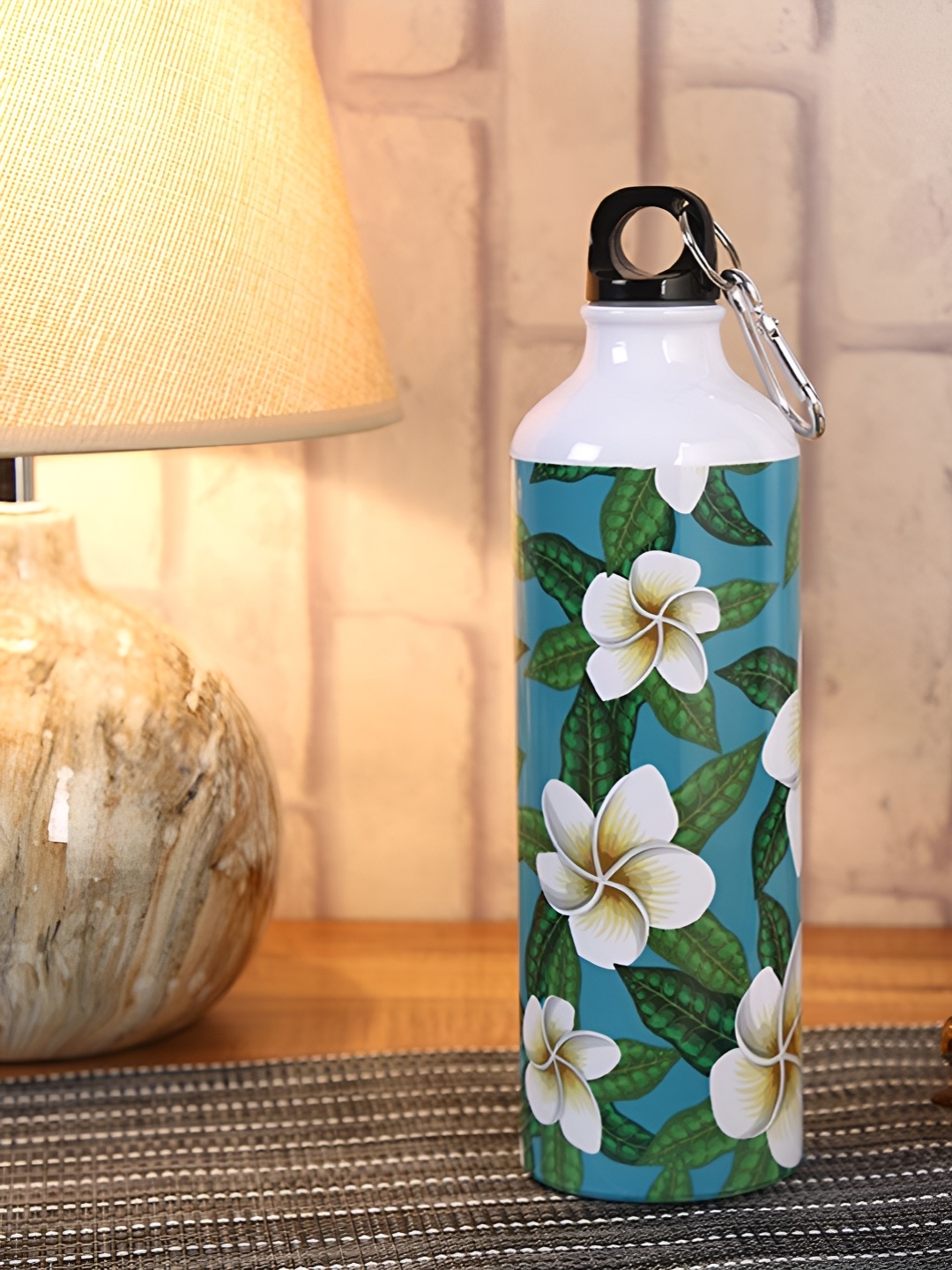 

PENTADECO Blue & Green Aluminium Floral Single Wall Vacuum Water Bottle 750 ml, White