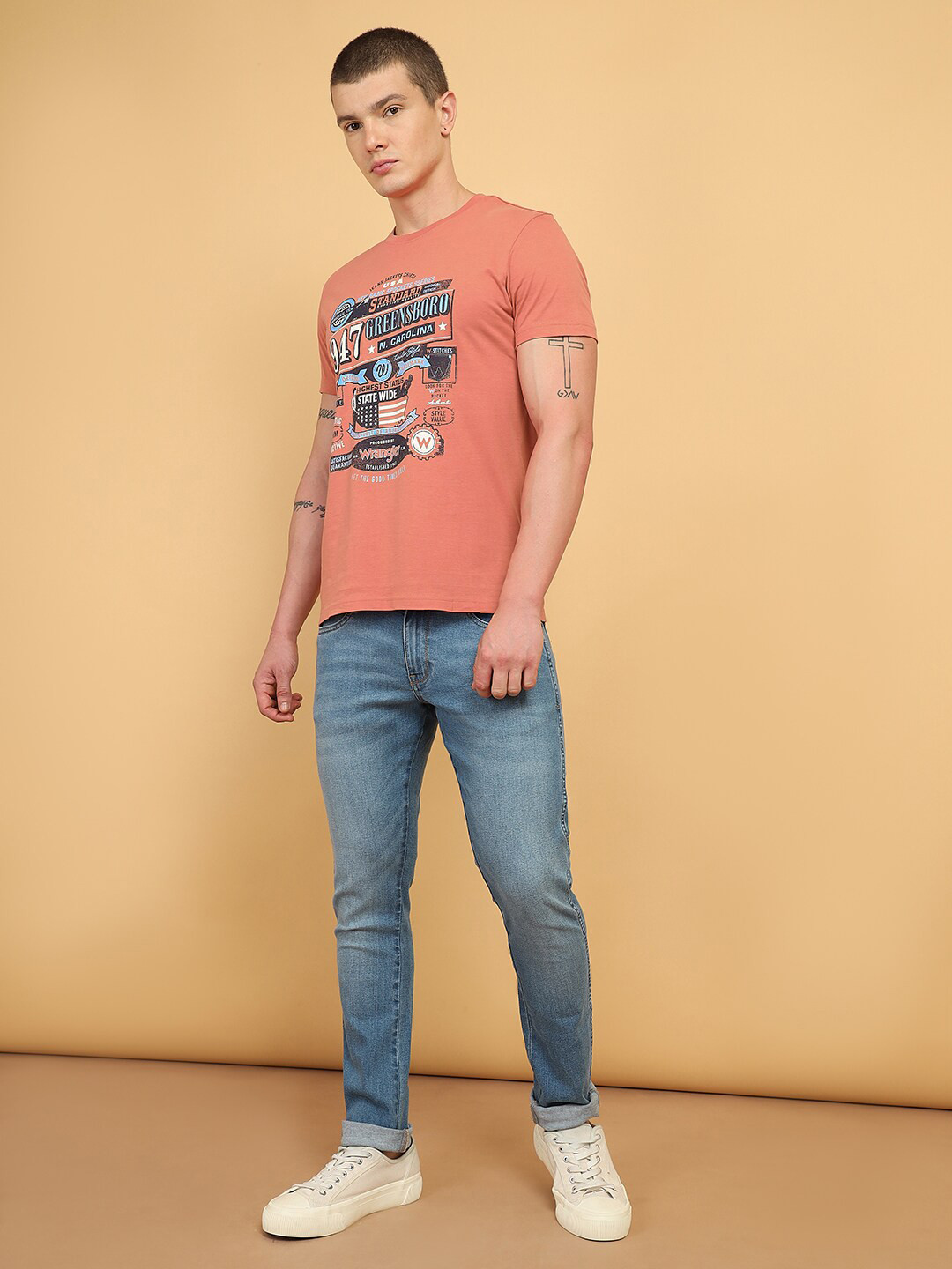 

Wrangler Typography Printed Cotton T-shirt, Brown