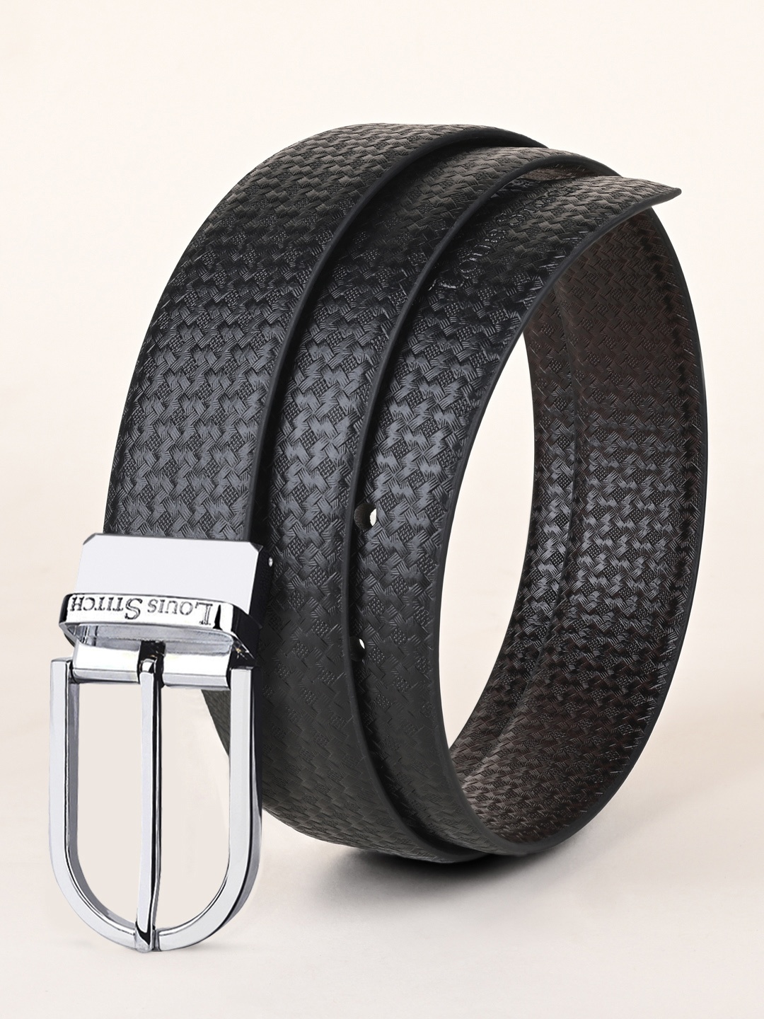 

LOUIS STITCH Men Black Textured Leather Formal Belt