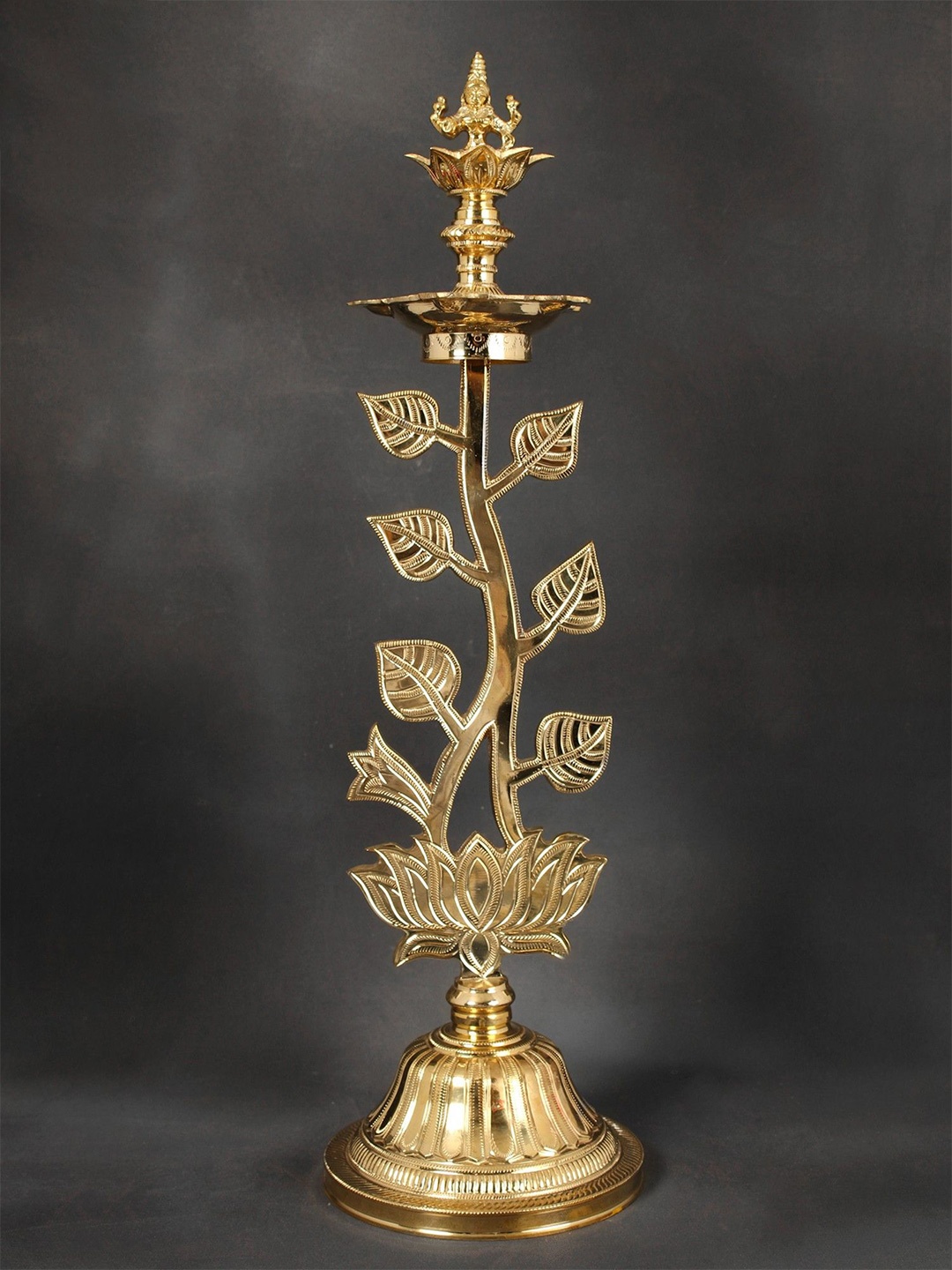 

Exotic India 23" Tree Lamp (Goddess Lakshmi Lamp) In Brass, Gold