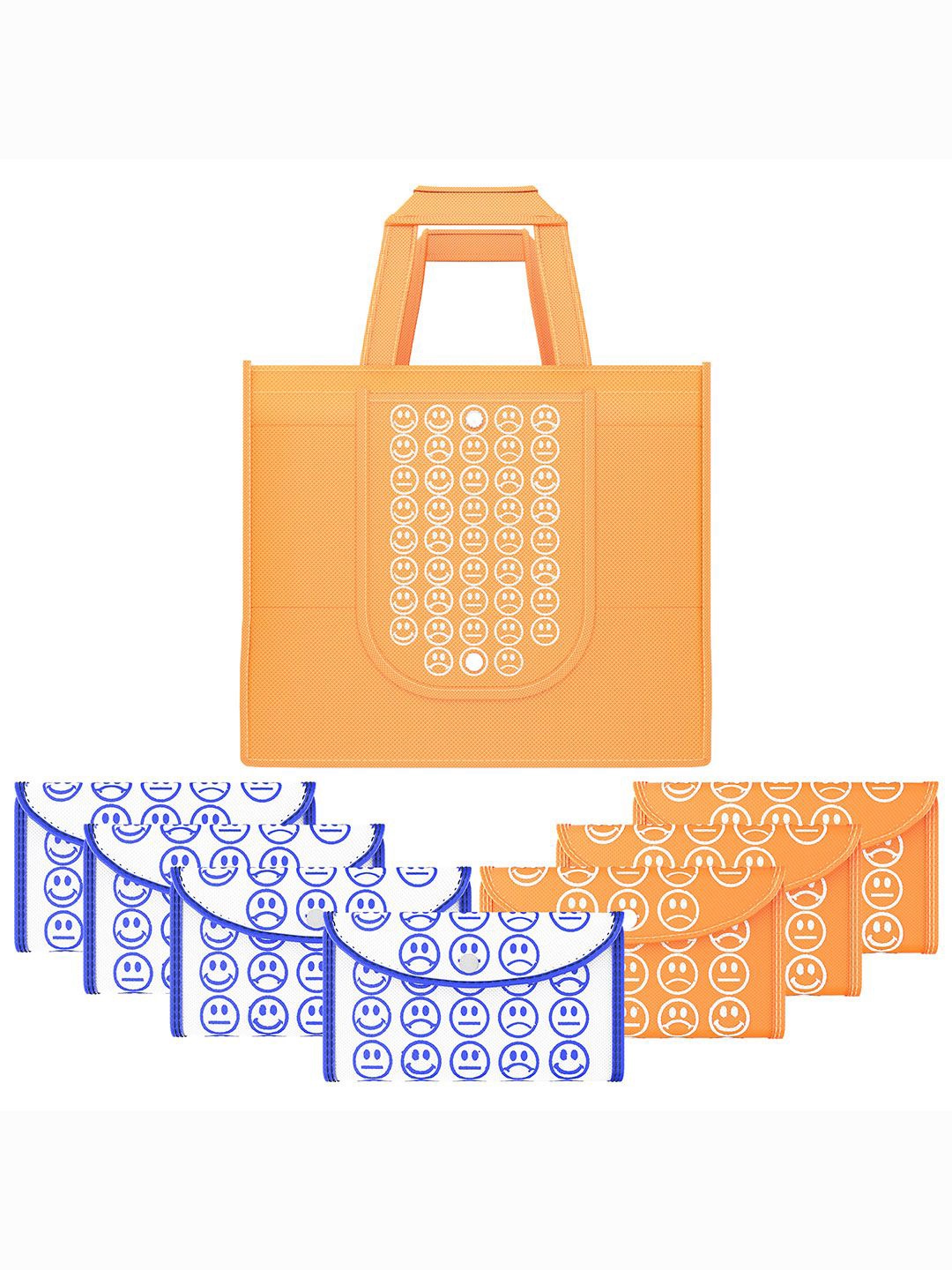 

Kuber Industries Set of 8 Smiley Printed Lightweight Foldable & Reusable Shopping Bags, Orange