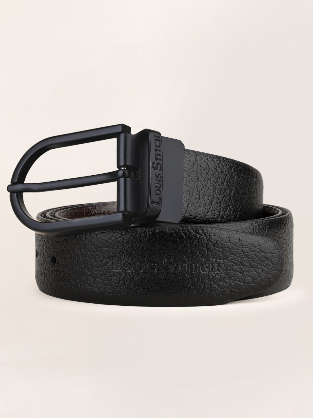 

LOUIS STITCH Men Textured Leather Reversible Formal Belt, Black